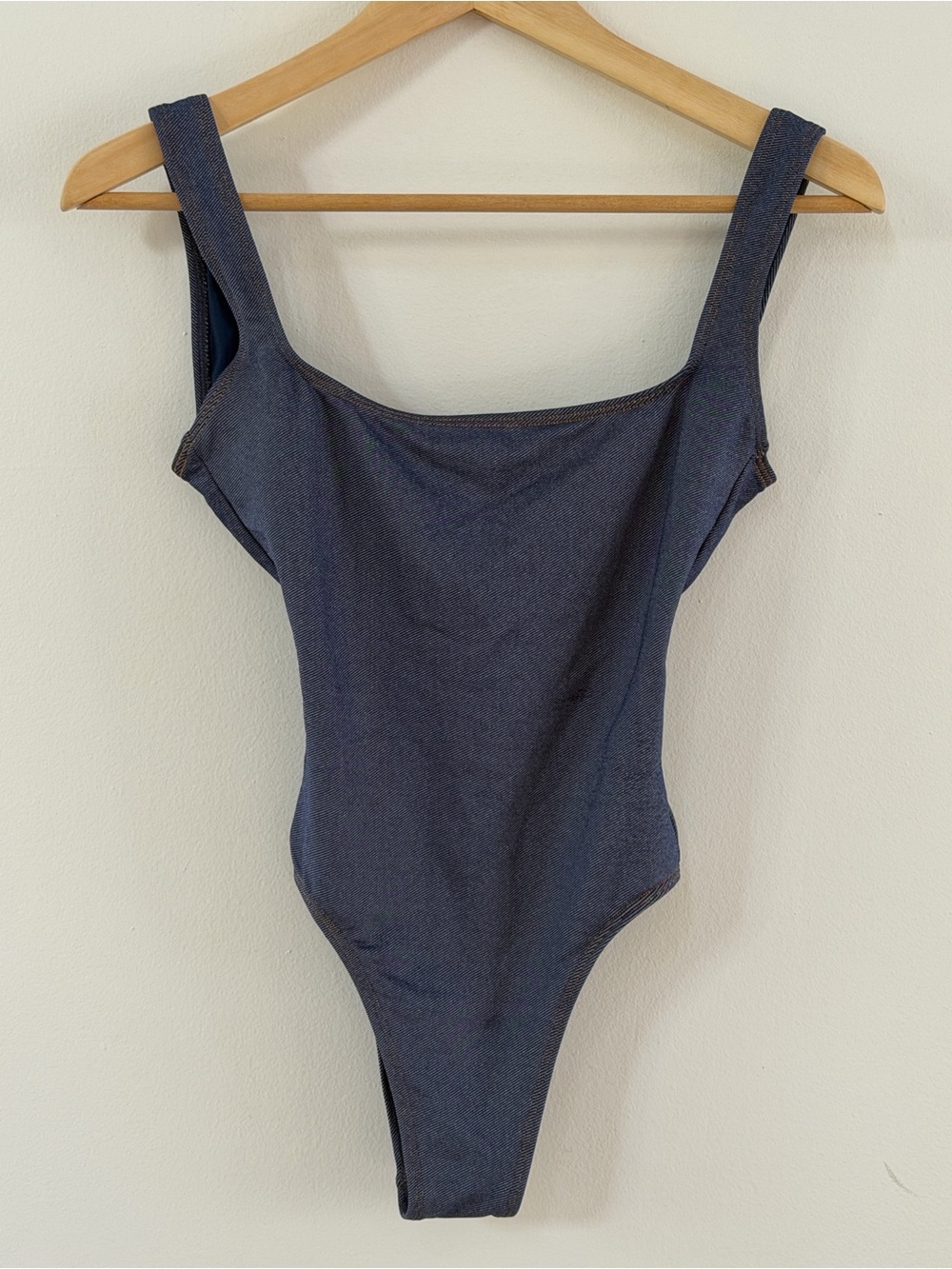 Tropic of C , Denim like Neck One-Piece Swimsuit — Charcoal Blue